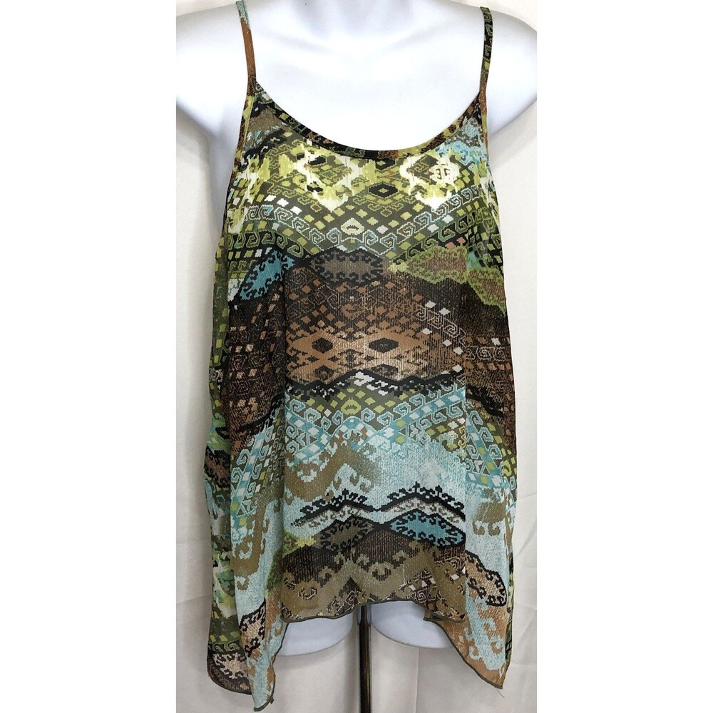 Spoiled chiffon Tank Top L Multi Tribal Strappy V-Neck Retro Glam Y2K punk